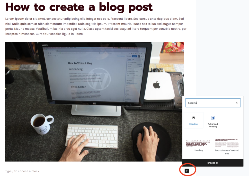 add an heading to a blog post in WordPress