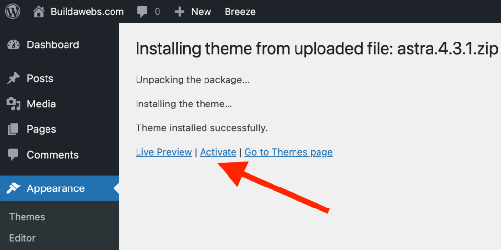 How to activate a theme in WordPress