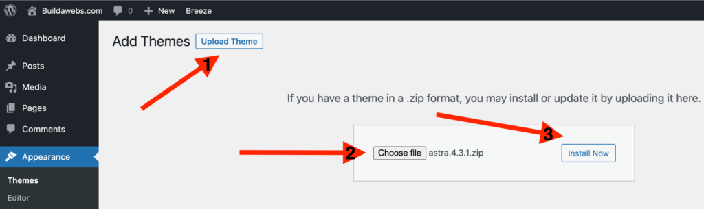 How to upload a theme file in WordPress