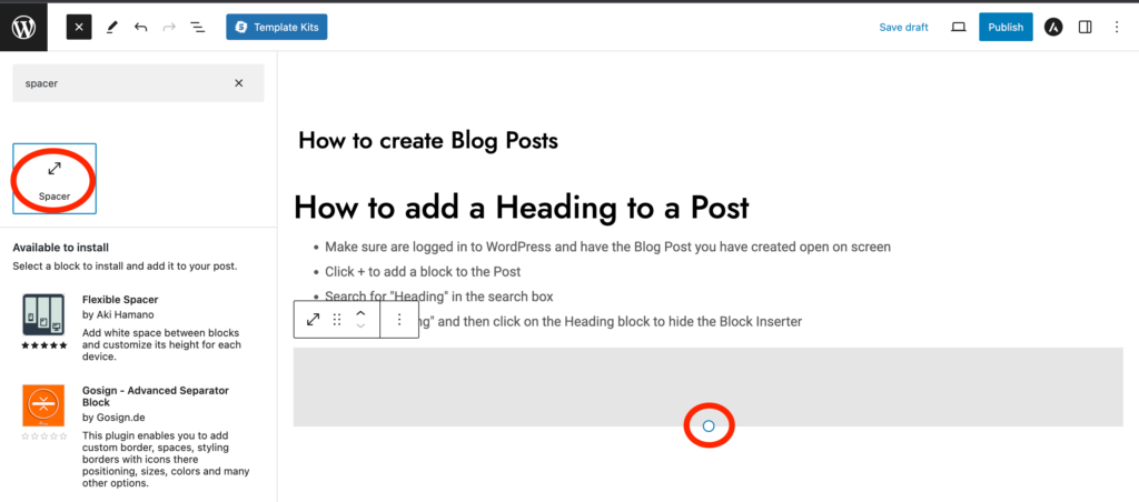 How to add a Spacer to a Post in WordPress